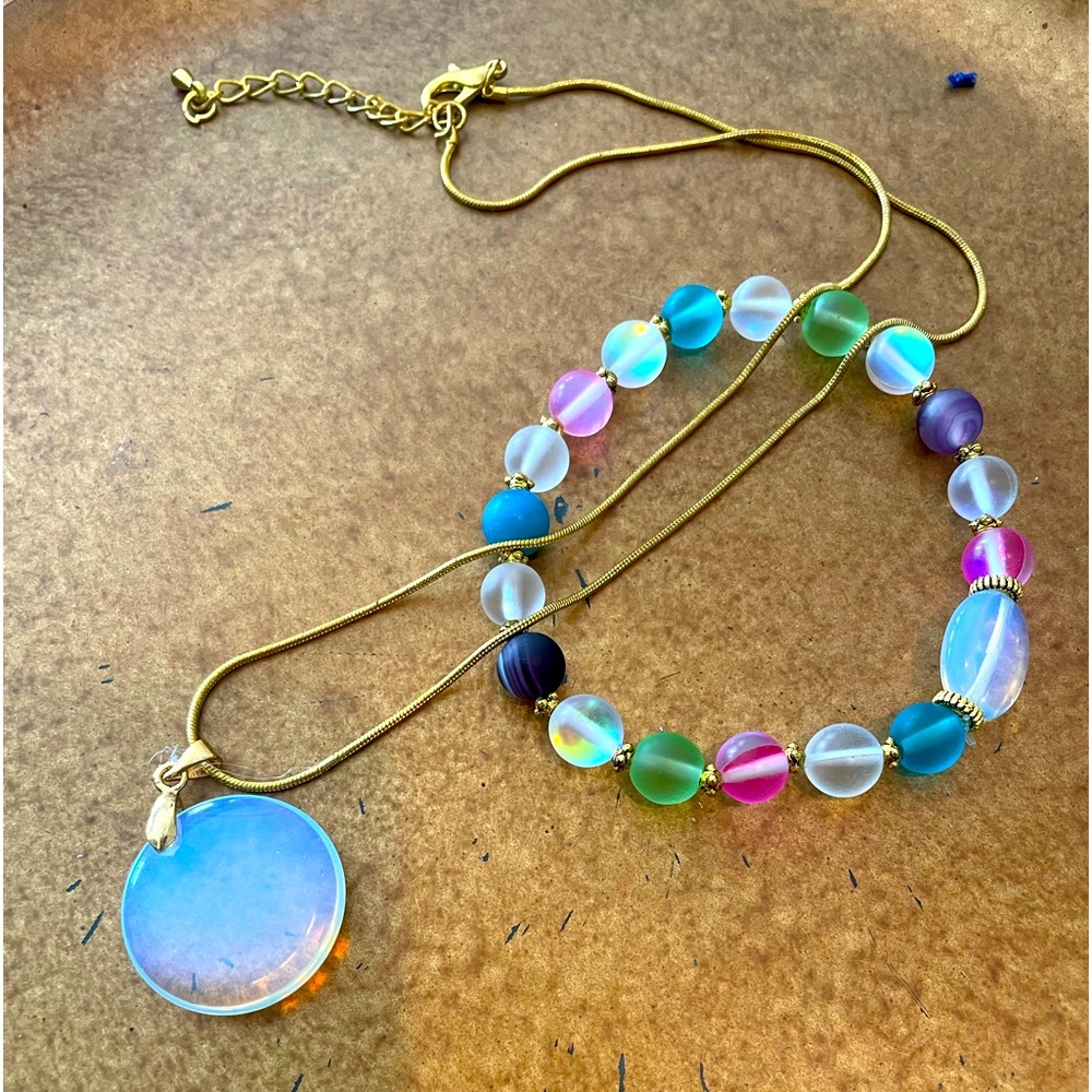 Opal moon gemstone pendants and bracelet . New year prosperity empower